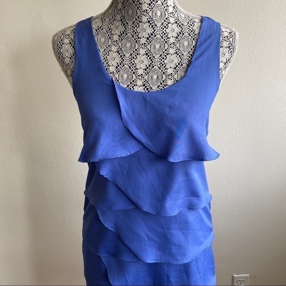 LUSH Blue Silk Blend Ruffle Swinger Dress - Picture 3 of 6